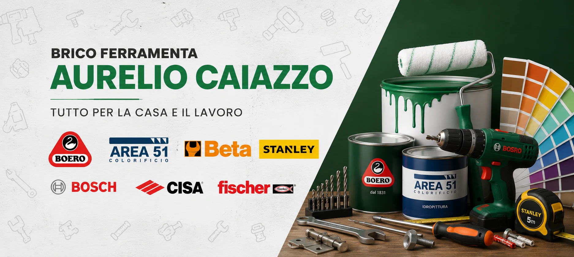 Brico Ferramenta Aurelio Caiazzo - Tutto per la casa e il lavoro. Marchi trattati: Boero, Area 51 Colorificio, Beta, Stanley, Bosch, Cisa e Fischer.