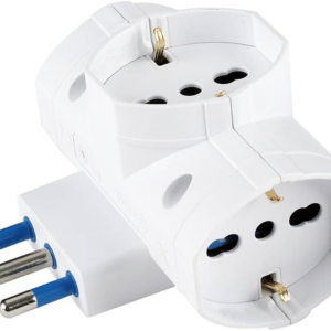 ADATTATORE MULTIPRESA DA VIAGGIO CON INDICATORE LUMINOSO 3 SPINE E 1 PRESA 10A-250 V.