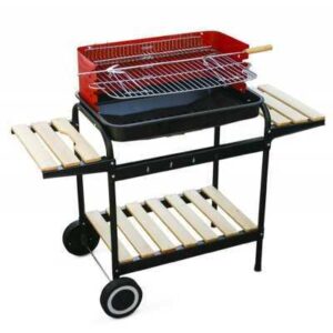 ENRICO COVERI BARBECUE A CARBONE PROF. CON RIPIANI IN LEGNO E RUOTE cm. 105x45x85 h